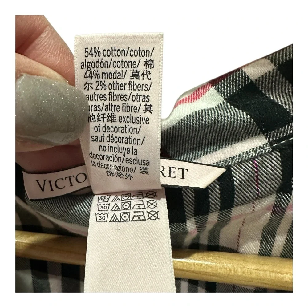 Victoria's Secret Flannel Short Sleeve Top Shorts Plaid PJ Set Sz S-M Pink/Black
